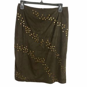 ICE Faux Suede Brown Leather Skirt with Medal Embellishments Size 8